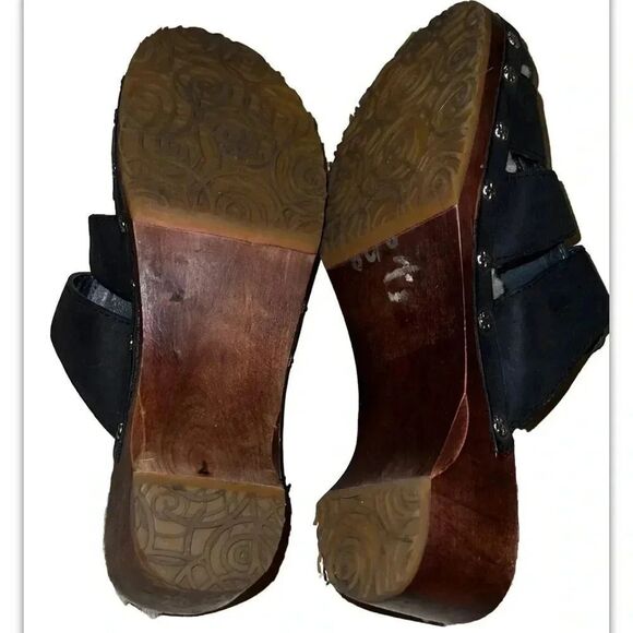 UGG Ore Wooden Leather Fisherman Black Clog Mule Sandals Size 6 - Picture 8 of 8